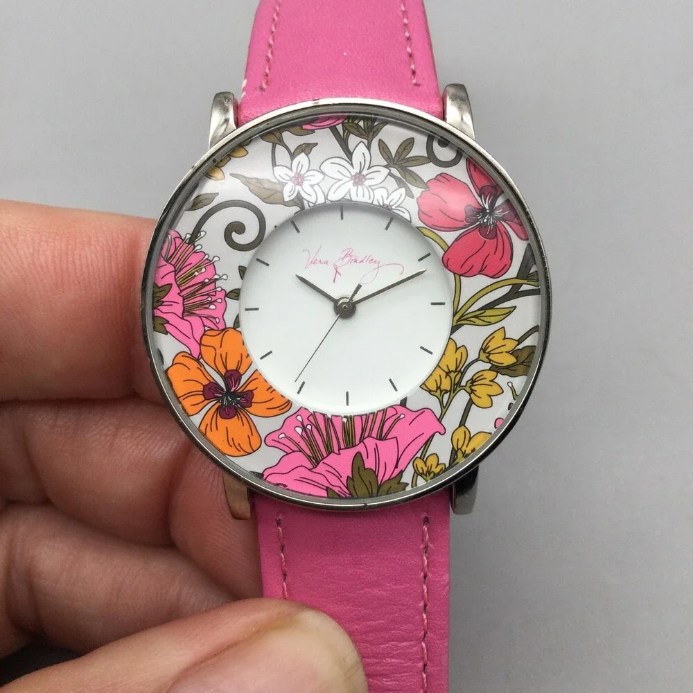 Vera Bradley Womens Watch 35mm White Dial Floral Leather Strap New Battery